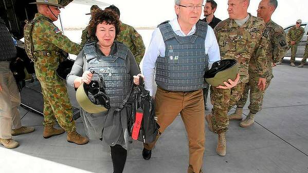Kevin Rudd and Therese Rein arrive in Afghanistan. Photo: Gary Ramage/pool