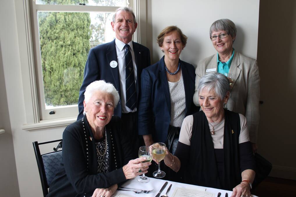 Toasting the Tathra Torch Bearers’ 50th anniversary on Wednesday are (back, from left) Philip and Anne McNamara, Sandra Florance, (front) Margaret Hill and Meg Millard. 